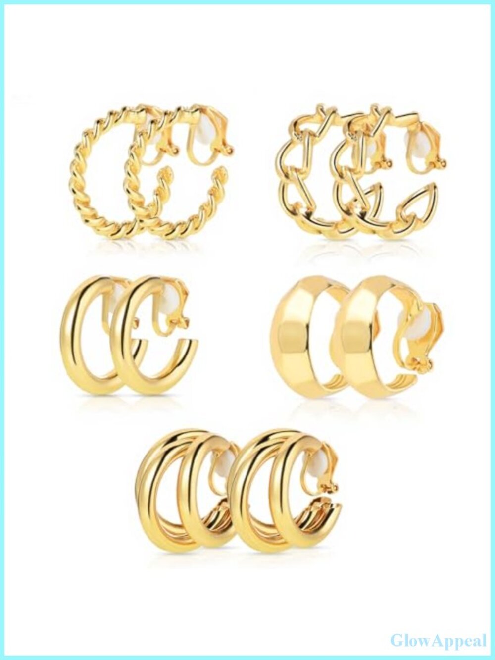 5 Pairs Gold Clip On Hoop Earrings for Women No Piercing Metal Alloy Fashion